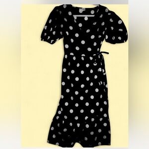Maison Jules Black Midi Dress with White Polka Dots
